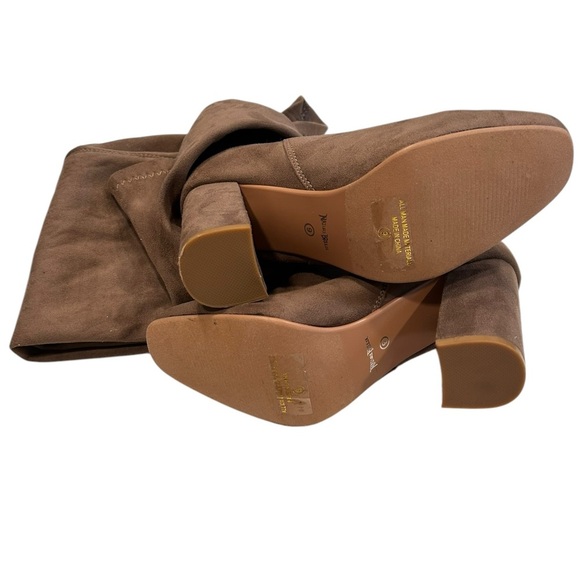 Womens Taupe Suede Over The Knee‎ Block Heel Boots Fashion Footwear Size 9 - Picture 4 of 5